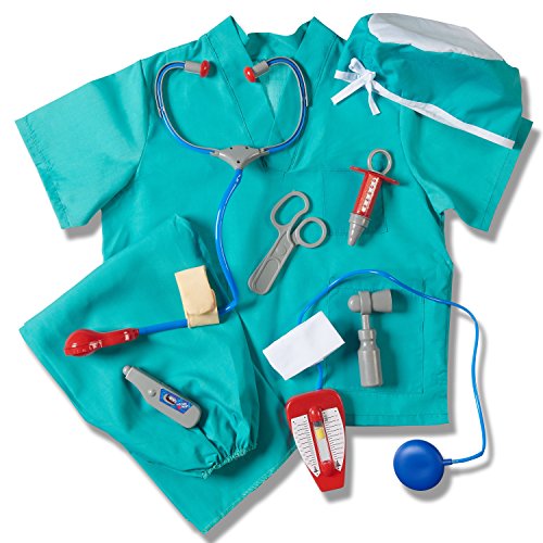 Prextex Childâ€™s Halloween Doctor Dress up Surgeon Costume Set and Accessories Blue