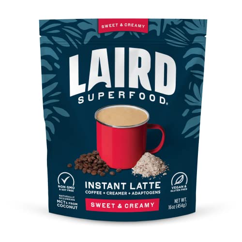 Laird Superfood Instant Latte 100% Arabica Coffee Sweet & Creamy, Non-Dairy, Superfood Creamer, Gluten Free, Non-GMO, Vegan, 16 oz. Bag, Pack of 1