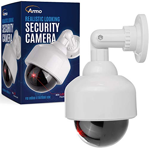 Fake Security Camera, Dummy Camera Dome Shaped Decoy Realistic Look Surveillance System + Bonus Warning Sticker Indoor/Outdoor Use, Perfect for Businesses & Shops- by Armo