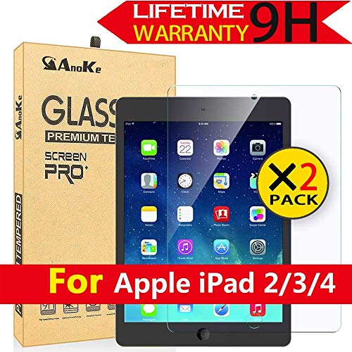 iPad 2 / iPad 3 / iPad 4 Glass Screen Protector,[2 Pack] AnoKe(0.3mm 9H) Tempered Film Shield Guard For Apple iPad 2/3/4 Glass - 2 Pack