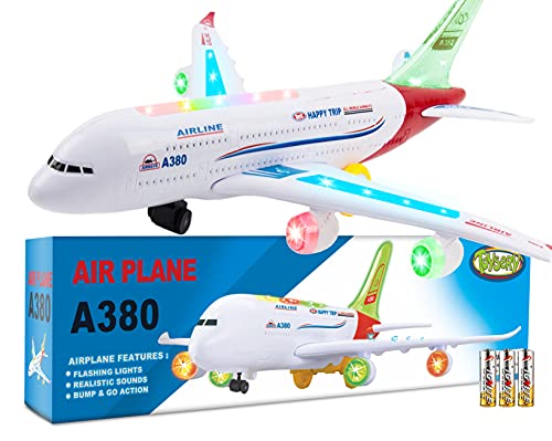 Book Cover Toysery Airplane Toys for Kids, Bump and Go Action, Toddler Toy Plane with LED Flashing Lights and Sounds for Boys & Girls 3-12 Years Old (Airbus A380)