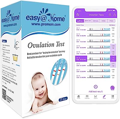 Book Cover Easy@Home Ovulation Test Strips, 25 Pack Fertility Tests, Ovulation Predictor Kit, FSA Eligible, Powered by Premom Ovulation Predictor iOS and Android App, 25 LH Strips