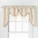 Ultra Elegant Clipped Jacquard Georgette Fringed Window Valance With an Attached Sheer Swag by GoodGram - Assorted Colors (Beige)