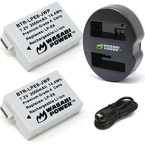 Wasabi Power Battery (2-Pack) and Dual Charger for Canon LP-E8 and Canon EOS 550D, EOS 600D, EOS 700D, EOS Rebel T2i, EOS Rebel T3i, EOS Rebel T4i, EOS Rebel T5i
