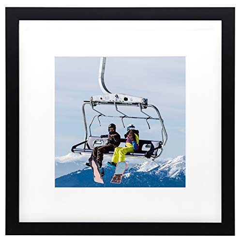 Golden State Art, Smartphone Instagram Frame Collection, 12x12-inch Square Photo Wood Frames with Photo Mat & Real Glass for 8x8-inch Pictures, Black