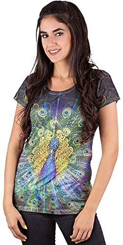 Sweet Gisele | Peacock Printed V-Neck T-Shirt | Rhinestone Bling | Comfort Fit