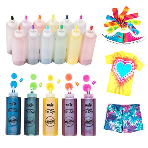 Tulip One-Step Tie-Dye Kit One-Step Tie Kit, Rainbow DIY, Fun, Non-Toxic Fabric, Easy Activity for Large Groups, Party Supplies, Bundle Includes 12 Bottles of Vibrant Dye Colors