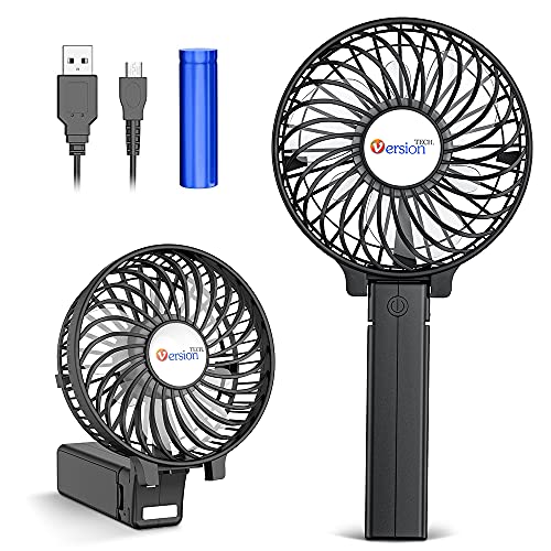 Book Cover VersionTECH. Mini Handheld Fan, USB Desk Fan, Small Personal Portable Table Fan with USB Rechargeable Battery Operated Cooling Folding Electric Fan for Travel Office Room Household Black