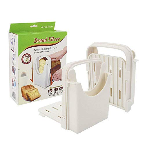 Bread Slicer, Adjustable Bread/Roast/Loaf Slicer Cutter, Sandwich Maker Toast Slicing Machine Folding and Adjustable Handed Bread Slicer with 5 Slice Thicknesses  (White 1)