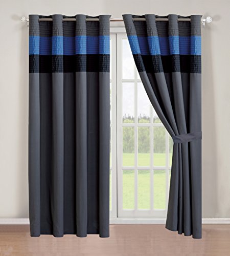 Book Cover 4 - Piece Luxury Stripe Grommet Navy Blue / Grey / Black curtain set / Drapes / Window Panels 120