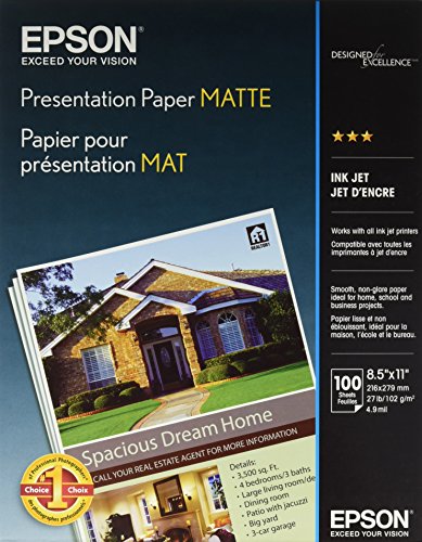 Book Cover Epson Presentation Paper Matte, 8.5 x 11 Inch, 100 Count (S041062)