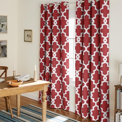 Exclusive Home Curtains Ironwork Woven Blackout Grommet Top Panel Pair, Burgundy, 52x84, 2 Piece 52x84 Ironwork Burgundy