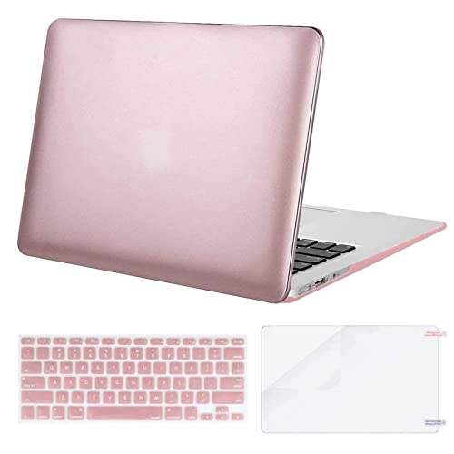 MOSISO Plastic Hard Shell Case & Keyboard Cover & Screen Protector Only Compatible with MacBook Air 13 Inch (Models: A1369 & A1466, Older Version 2010-2017 Release), Rose Gold