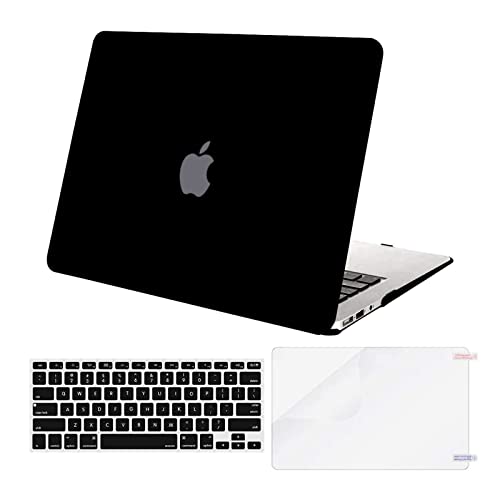 Book Cover MOSISO Compatible with MacBook Air 13 inch Case (Models: A1369 & A1466, Older Version 2010-2017 Release), Protective Plastic Hard Shell Case & Keyboard Cover & Screen Protector, Black