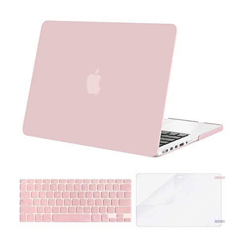 Book Cover MOSISO Case Only Compatible with MacBook Pro Retina 13 inch (Models: A1502 & A1425) (Older Version Release 2015 - end 2012), Plastic Hard Shell Case & Keyboard Cover & Screen Protector, Rose Quartz