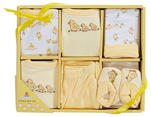 Book Cover Big Oshi 6 Piece Layette Newborn Baby Gift Set - Great Baby Shower or Registry Gift Box to Welcome a New Arrival - All the Essentials - Pants, Shirt, Cap, Booties, Bodysuit, and Bib, Yellow
