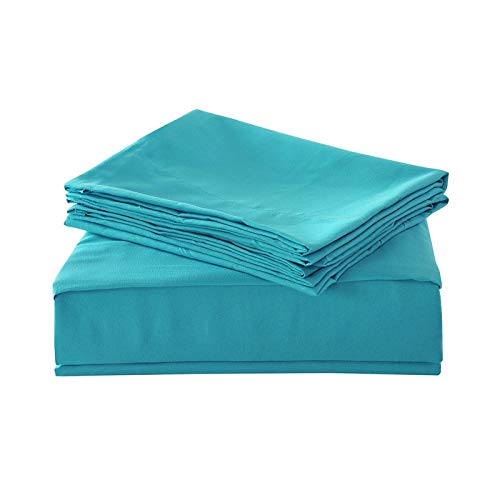 Book Cover HollyHOME 1500 Soft Brushed Microfiber Bed Sheet Set, 4 Pieces Twin Size Sheets, Teal