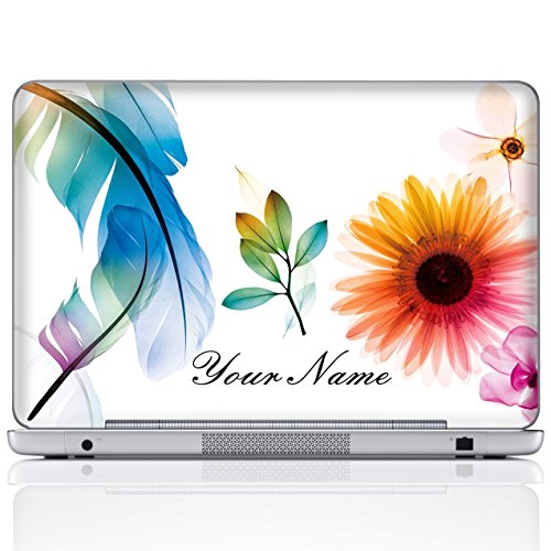 Meffort Inc Personalized Laptop Notebook Notebook Skin Sticker Cover Art Decal, Customize Your Name (15.6 Inch, White Flower Leaves)