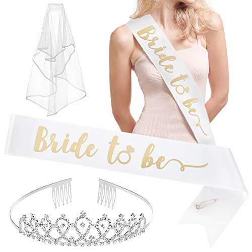 xo, Fetti Bachelorette Party Bride to Be Decorations Kit - Bridal Shower Decorations | Sash for Bride, Rhinestone Tiara, Gold Glitter Banner, Veil + Bride Tribe Tattoos