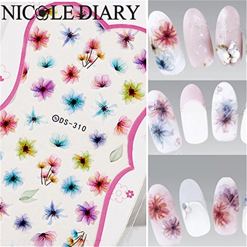 NICOLE DIARY Nail Art Water Stickers Colorful Chinese Ink Painting Nail Manicure Transfer Decals DS-310