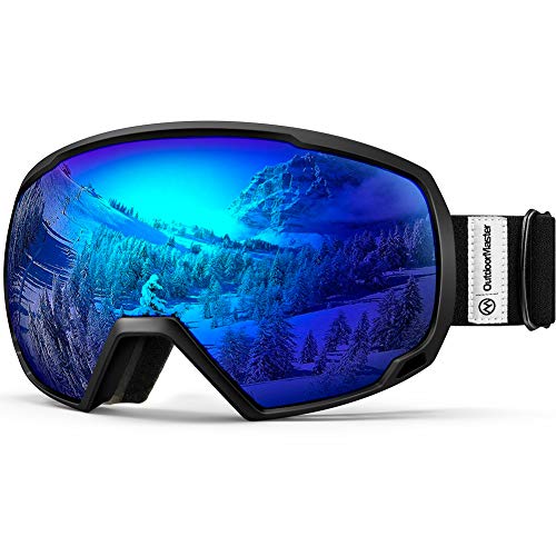 Book Cover OutdoorMaster OTG Ski Goggles - Over Glasses Ski/Snowboard Goggles for Men, Women & Youth - 100% UV Protection (Black Frame + VLT 15.4% Blue Lens)