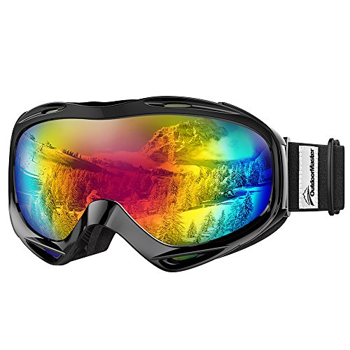 Book Cover OutdoorMaster OTG Ski Goggles - Over Glasses Ski/Snowboard Goggles for Men, Women & Youth - 100% UV Protection (Black Frame + VLT 15% Grey Lens with REVO Red)