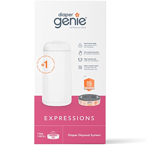 Book Cover Diaper Genie Expressions Pail | Odor-Controlling Baby Diaper Disposal System | Includes Diaper Pail and 1 Starter Refill Bag