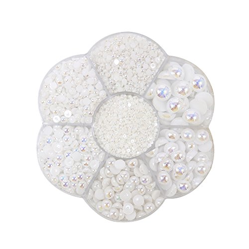 Pearl Approx 5600Pcs Diy Half Bead Flat Back Plastic Craft Plastic Box Mixed size White