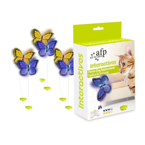 ALL FOR PAWS Interactive Cat Butterfly Toy with Two Replacement Flashing Butterflies Toy (Flutter Bug Re-Fill-6 Pack)