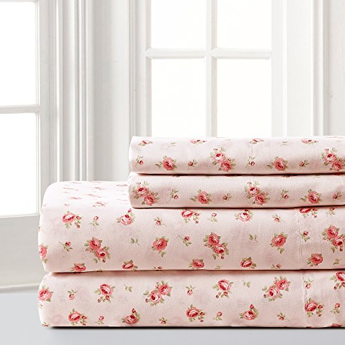 Book Cover Amrapur Microfiber Sheet Set | Luxuriously Soft 100% Microfiber Rose Printed Bed Sheet Set with Deep Pocket Fitted Sheet, Flat Sheet and 2 Pillowcases , 4 Piece Set,  King