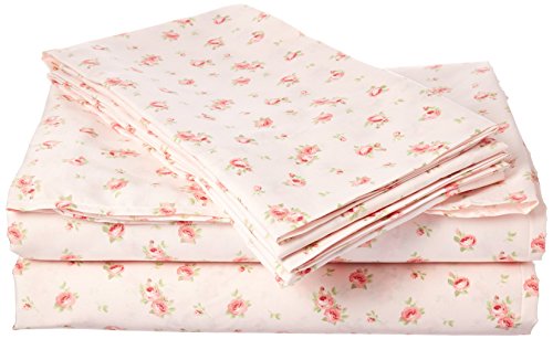 Book Cover AMRAPUR Microfiber Sheet Set | Luxuriously Soft 100% Microfiber Rose Printed Bed Sheet Set with Deep Pocket Fitted Sheet, Flat Sheet and 2 Pillowcases , 4 Piece Set, California King