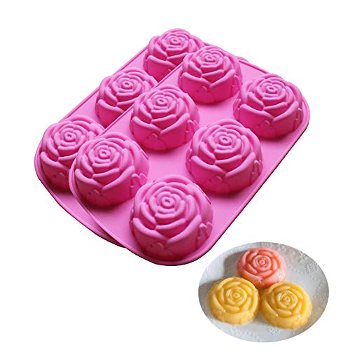 BAKER DEPOT Silicone Mold for Handmade Soap, Cake, Jelly, Pudding, Chocolate, 6 Cavity Rose Design, Set of 2