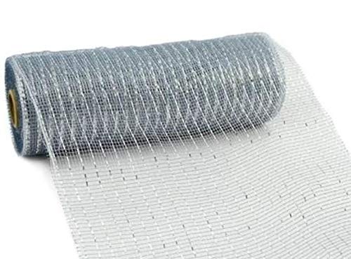 10 inch x 30 feet Deco Poly Mesh Ribbon (Metallic Silver with Silver Foil) : RE130126