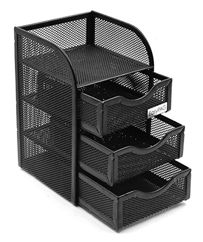 Book Cover EasyPAG Mesh Desk Organizer Supply Caddy with 3 Accessories Drawer,Black