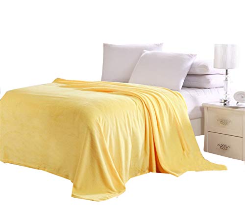 Solid Flannel Plush Throw Blankets, Bed Blanket Twin Full Queen Size (Full, Yellow)