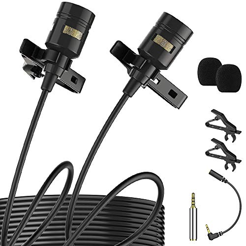 PoP voice Premium 196" Dual-Head Lavalier Microphone, Professional Lapel Clip-on Omnidirectional Condenser Mic for Apple iPhone,Android,PC,Recording YouTube,Interview,Video Conference,Podcast