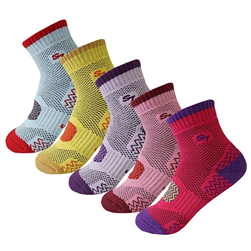 SEOULSTORY7 5pack Women's Full Cushion Mid Quarter Length Hiking Socks,Medium 5Color Assortment