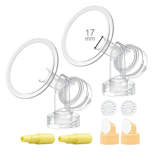 2xOne-Piece Small Flagne w/Valve, Membrane for Spectra Breast Pumps S1, S2, M1, Spectra 9;Narrow (Standard) Bottle Neck; Made by Maymom (Flange 17 mm)