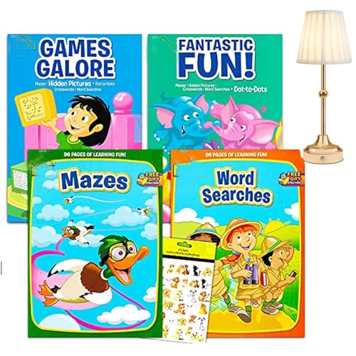 School Zone Activity Book Set Kids- 4 Books with Reward Stickers (Mazes, Connect The Dots, Hidden Pictures, Word Searches, Stickers)