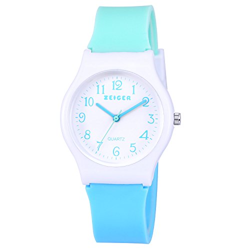ZEIGER New Children Kids Watch, Young Girls Teen Student Time Teacher Watch Resin Band (Mint/Sky Blue)