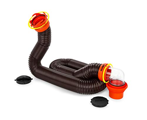 Book Cover Camco RhinoFLEX 15ft RV Sewer Hose Kit, Includes Swivel Fitting and Translucent Elbow with 4-In-1 Dump Station Fitting, Storage Caps Included, Frustration-Free Packaging (39770)