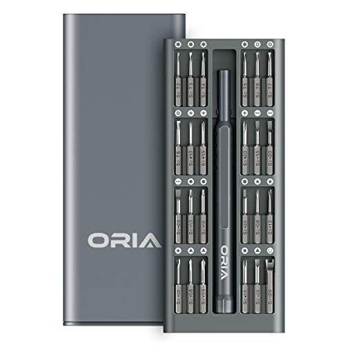 ORIA Screwdriver Set, 25 in 1 Long Screwdriver Kit, S2 Steel Material Repair Tool Kit with 24 Bits, 28mm Long Bit, 12mm Working Depth for Smartphone, Tablet and Other Electronic Equipments