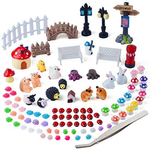 Zealor 100 Pieces Miniature Ornaments Kit for DIY Fairy Garden Dollhouse Decoration