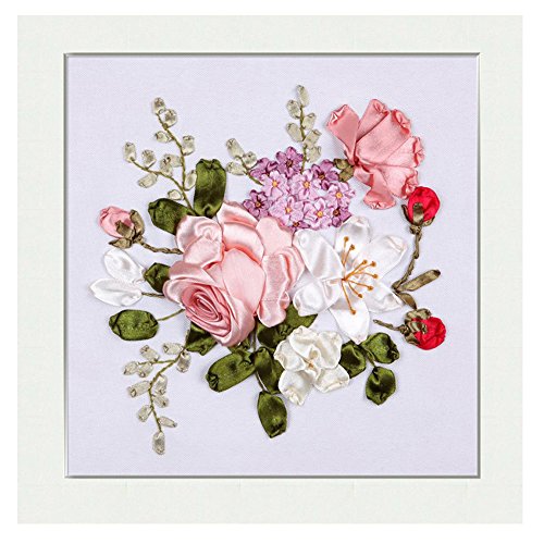 Egoshop Silk Ribbon Embroidery Spring Flower blooming Kit Eight Couplet Painting X5002A DIY Wall Decor Stamp Silk Ribbon Embroidery Kit With English Instruction(No Frame) by Egoshop