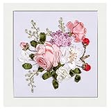 Egoshop Ribbon Embroidery Spring Flower Blooming Kit 3D Painting DIY Wall Decor Stamp Needle Work with Hoop (No Frame) X5002A