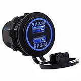 Cllena Dual USB Charger Socket Power Outlet 2.1A & 2.1A for Car Boat Marine Mobile (4.2A-Blue)