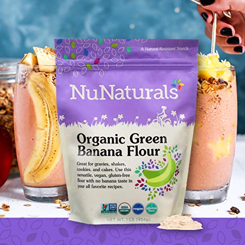Book Cover NuNaturals Organic Green Banana Flour Certified Organic, Non-GMO, Vegan, Gluten Free, 22 Servings (1 lb)