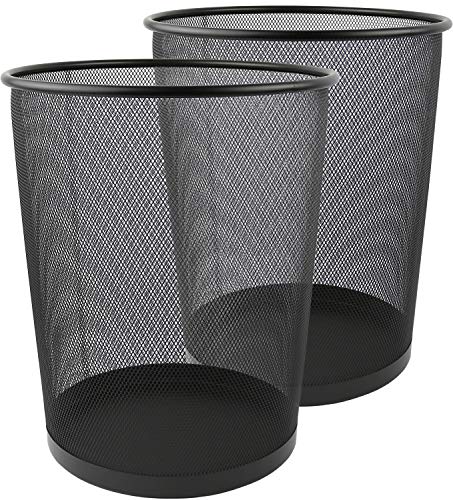 Book Cover Greenco Small Trash Cans for Home or Office, 2-Pack, 6 Gallon Black Mesh Round Trash Cans, Lightweight, Sturdy for Under Desk, Kitchen, Bedroom, Den, or Recycling Can