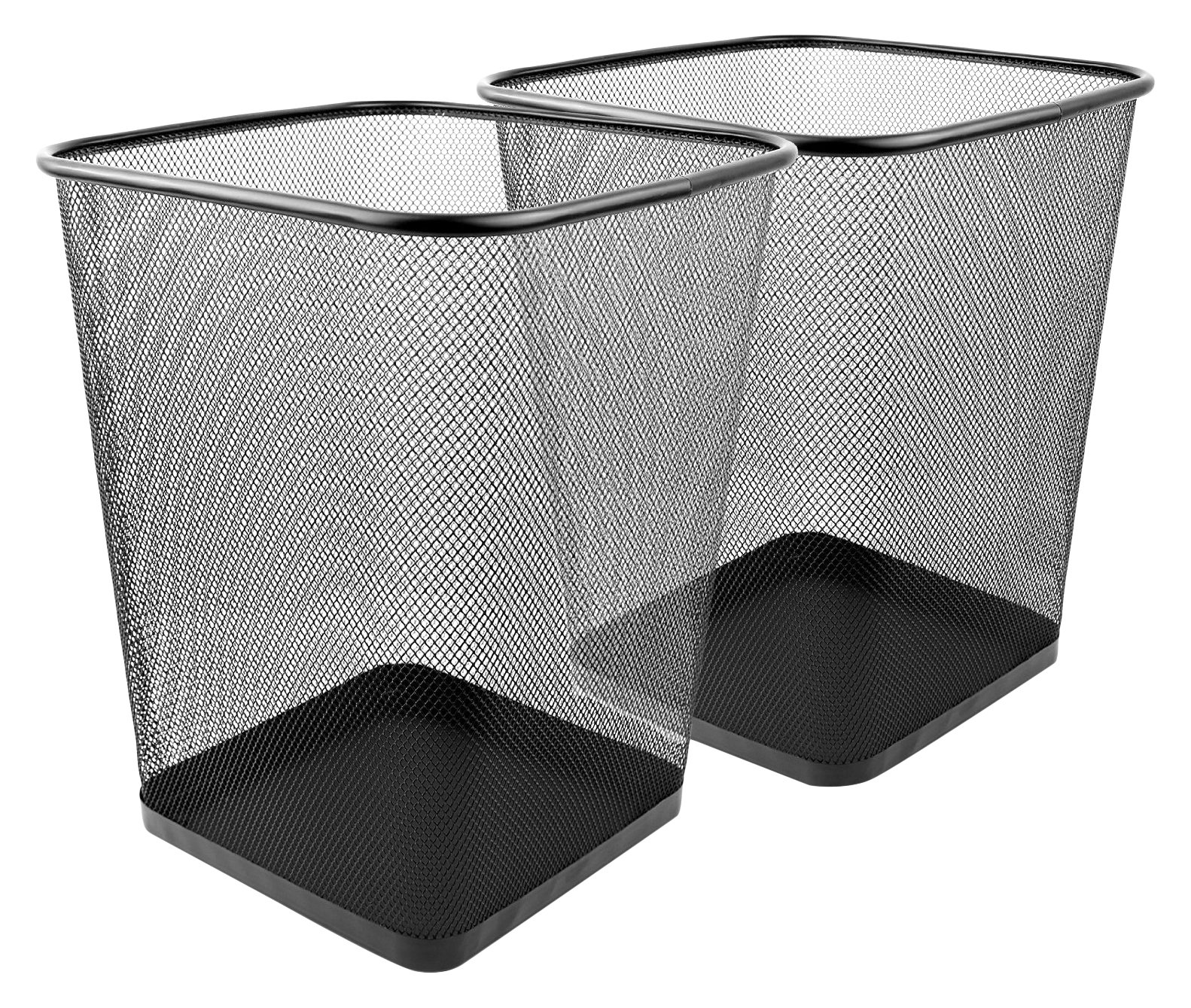 Book Cover Greenco Small Trash Cans for Home or Office, 2-Pack, 6 Gallon Black Mesh Square Trash Cans, Lightweight, Sturdy for Under Desk, Kitchen, Bedroom, Den, or Recycling Can