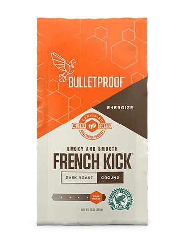 Book Cover Bulletproof French Kick Ground Coffee, Premium Dark Roast Gourmet Organic Beans, Rainforest Alliance Certified, Perfect for Keto Diet, Upgraded Clean Coffee (12 Ounces)